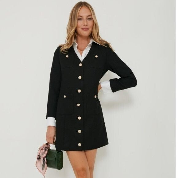 Pomander Place | NEW Black Tweed Keira Long Sleeve Mini Dress Size XL